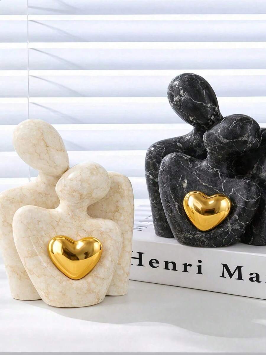 Estatua de pareja de resina blanca de 8,5 cm, adecuada para estantería de dormitorio, aniversario romántico, boda y regalo de pareja para el Día de San Valentín - Multicolor - Ver 1
