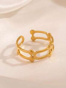 1 pieza Anillo abierto de acero inoxidable chapado en oro de 18K con diseño geométrico de moda, adecuado para uso diario de mujeres y como regalo para ocasiones festivas - Dorado - Ver 4
