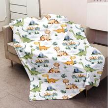 1 pieza Manta de franela cómoda con estampado de dinosaurio en acuarela, diseño de tejido de poliéster suave, uso versátil, lavable a máquina, ropa de cama, una manta de felpa, regalo ideal para el hogar, viajes, exteriores, cálida y acogedora, adecuada para todas las estaciones, perfecta para sofá, cama, oficina o viaje, manta para la temporada de bodas - Multicolor - Ver 5