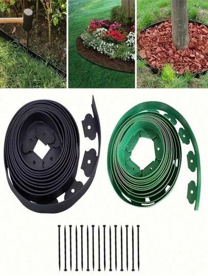 1pc 196.85-Inch PE Plastic Garden Edging Kit With Anchor Pegs, Easy Installation - Durable Lawn Border For Landscaping And Lawn Separation