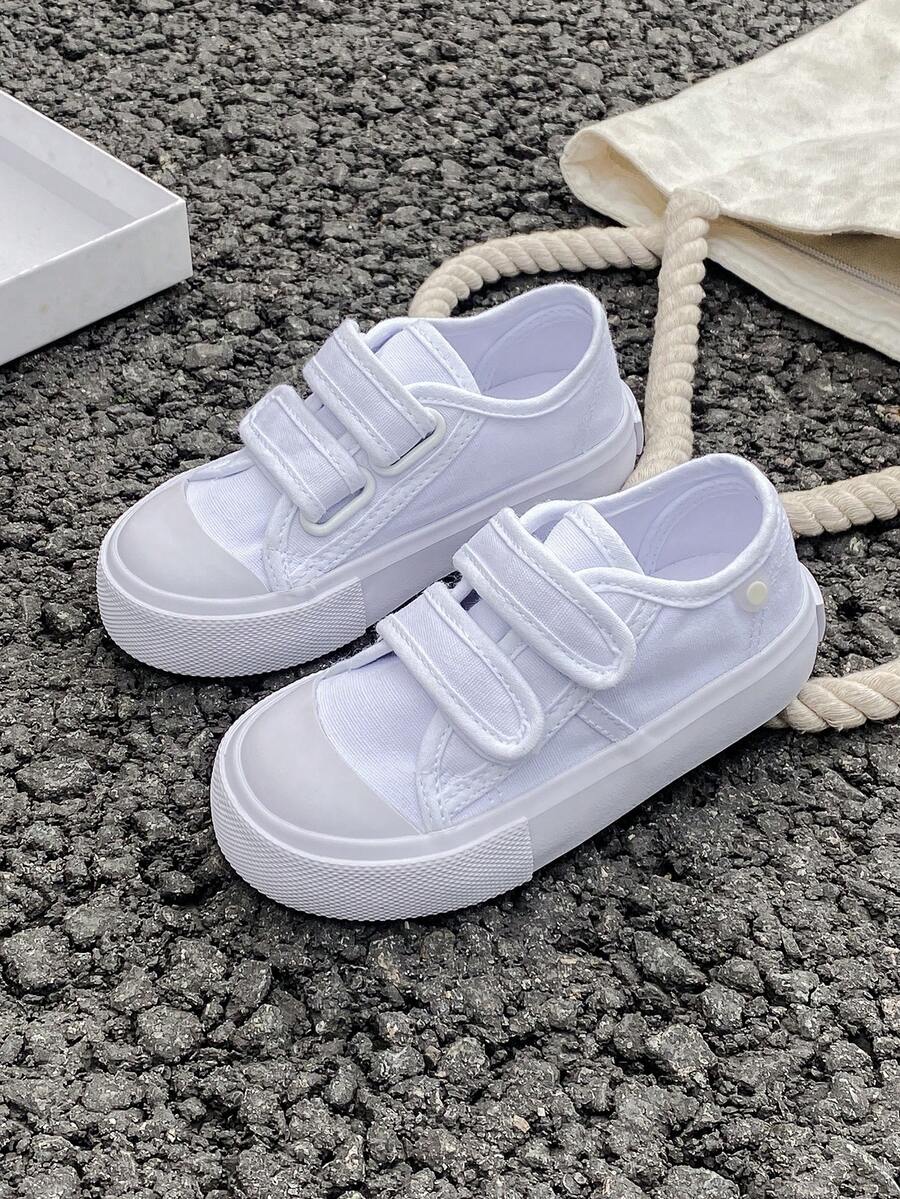 OPOEE White Canvas Shoes, Mid-Top Sneakers, Children's Canvas Shoes, Spring/Autumn Korean Style Minimalist Boys/Girls Shoes, Fashion Low-Top Lace-Up Athletic Shoes, Classic Low-Top Canvas Shoes, Casual Skateboard Kids Shoes - White - View 1