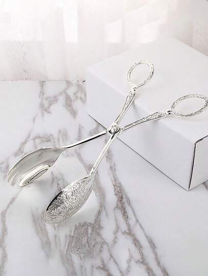 1个银色金属沙拉夹，优雅派对自助蛋糕夹，多功能餐具