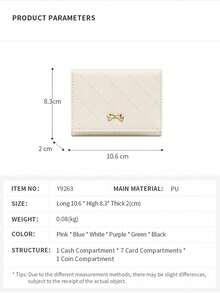 New High-Quality Minimalist Trifold Women Wallet, Multi-Card Slots, Cute Bow Design Short PU Wallet - White - View 8