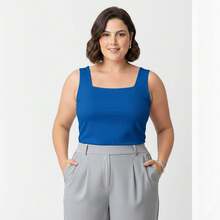 Tank Top With Square Neckline In Front And Back, Suplex Fabric Summer - 寶藍色 - 查看 8