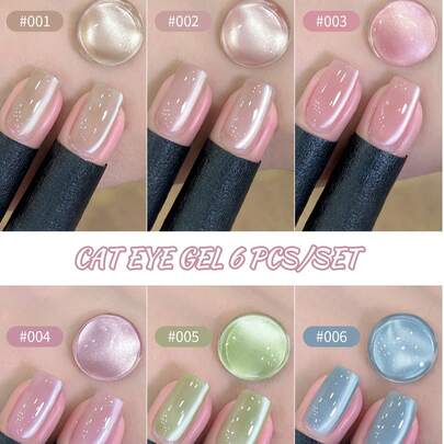 SHANGFEIYA 10ml Ice Crystal Jelly Cat Eye Gel Nail Polish 6 Colors Set Soak Off Varnish Semi-Permanent Cat Magnetic Gel For Salon & DIY Manicure 1pc/6pcs