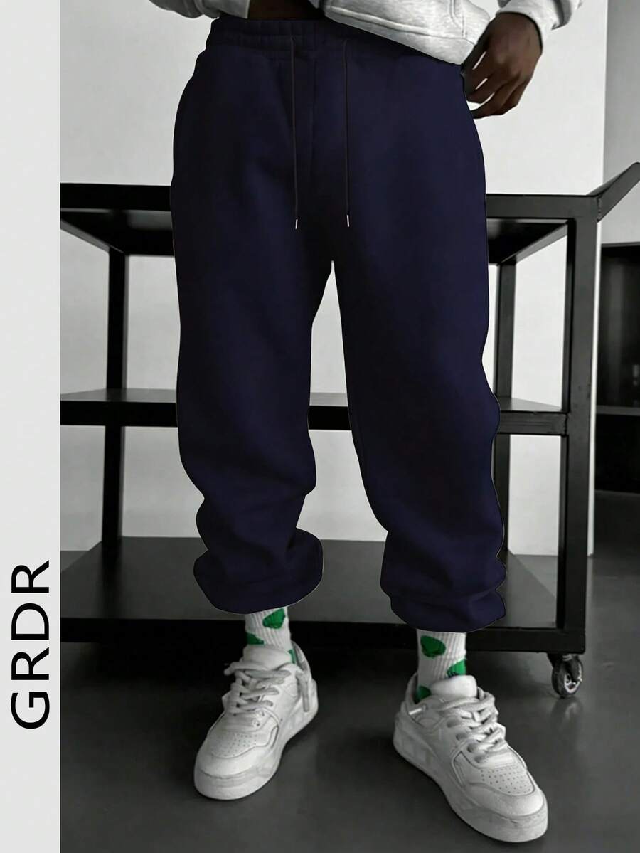 GRDR Men's Casual Street Solid Color Drawstring Waist Sweatpants
