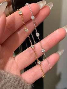 1 chiếc vòng tay bằng thép không gỉ kiểu dáng tối giản, sang trọng, đính đá Zirconia, họa tiết bong bóng, phụ kiện đa năng dành cho nữ. - Vòng tay kim cương bong bóng - Xem 1