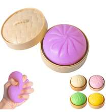 Dumpling Squishy Toy,Large Cute Fingertip Sensory Dough,A Steamed Bun-Shaped Stress-Relieving Toy Suitable For Adults And Veryone,Party Gifts (Purple With Steamer) - 紫色 - 查看 8