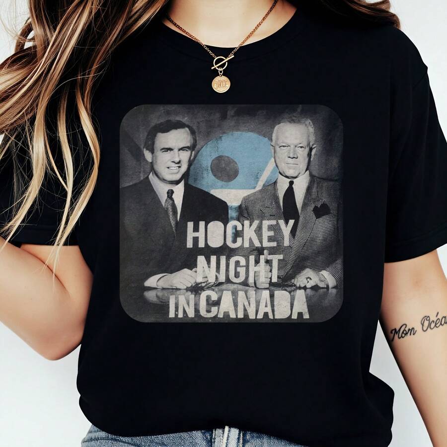 Hockey Night In Canada T Shirt Black Vintage Sports Print For Casual Wear Gift Idea 100 Cotton Fashionable And Versatile Holiday Style 100% Cotton 1PC 180g - Black - View 1