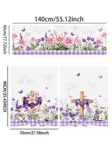 1/2/3 piezas - Cenefa de ventana a cuadros de Pascua, cortina corta con estampado floral de huevos de conejo, cenefa de estilo campestre de Pascua, decoración de ventana de poliéster para cocina y dormitorio - Ver 16