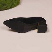 2026 New Preppy Office Thick Heel Pumps, Versatile Low-Cut High Heels, Soft Sole Pointed Toe Interview Dress Shoes For Women - Black - View 3