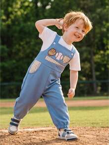 Baby Boys Overalls Romper Baseball Embroidery Sleeveless Jumpsuit Suspender Pants for Toddler - Azul - Ver 1