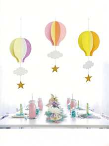 1/3/5/10 pièces Décorations de fleurs de montgolfière de couleur aléatoire, convient pour baby shower, célébration d'anniversaire, décoration de jardin, décoration de maison, décorations de montgolfière 3D suspendues, convient pour la décoration de fête en plein air, mariage - Multicolore - Voir 6