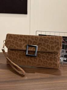 Túi cầm tay nữ, túi vuông nhỏ họa tiết da báo thời trang, túi xách có nắp gập. - màu nâu - Xem 4