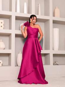 Long Dress With Flower For Graduation, Party, Wedding, Evening. - Rosa Roja - Ver 1
