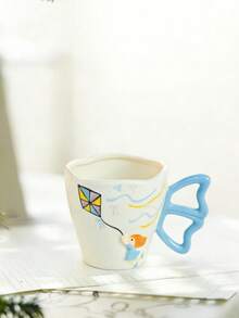 1pc Creative Hand-Painted & Hand-Molded Girl Flying Kite Ceramic Coffee Mug, Milk Breakfast Cup For Home Use - Multicolor - View 8