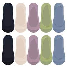 chuanwa（2） 1/5/10 Pairs Women's Summer Thin Comfortable Silicone Non-Slip Seamless Ice Silk Anti-Pilling Solid Color Boat Socks - Multicolor - View 13