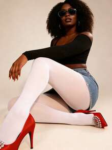 女士白色薄纱连裤袜 - 半透明弹力款，轻薄透气，适合新娘造型、日常时尚和约会之夜 - 白色 - 查看 5