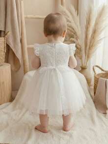 Vestido de bautizo blanco de encaje y tul para niñas de 0 a 2 años con sombrero - Blanco - Ver 5