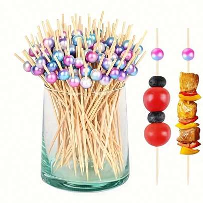 10/20支渐变珍珠竹制鸡尾酒签，精美鸡尾酒牙签，适用于开胃菜、迷你食物串，适合餐厅、酒店、野餐、派对，手工竹制鸡尾酒签
