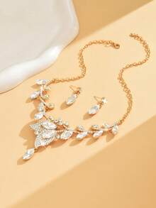 3pcs/Set Women's Leaf Crystal Necklace And Earring Set, Elegant And Luxurious, Suitable For Daily Use, Dinners, Weddings And Brides, Birthday Parties - Earrings + Necklace - View 9