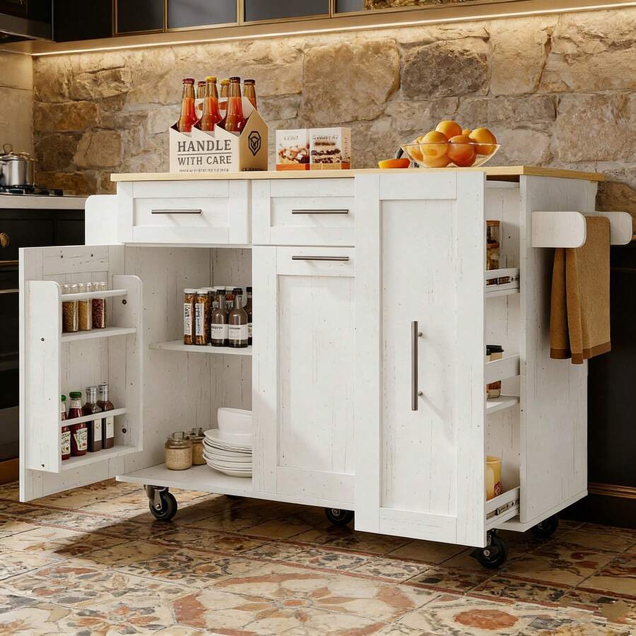 Mobile Storage Islands - White + MDF+Metal - View 1