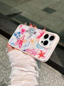 1pc New Arrival Hot-Selling Pink Acrylic Magnetic Starfish, Sea Turtle, Flower Pattern Phone Case Compatible With IPhone 17 Pro Max/17 Pro/17/16 Pro Max/16 Pro/16/15 Pro Max/15 Pro/15 Plus/15/14 Pro Max/14 Pro/14 Plus/14/13 Pro Max/13 Pro/13/12 Pro/12/11/11 Pro Max/11 Pro XS XR X 7 8 And Galaxy S25/A14/A15/A35/A55/S22/S23/S24 FE/S25/S24 Ultra, Soft Full Coverage Protective Cover, Suitable As Birthday Gift, Girlfriend/Boyfriend Or Self-Use - Pink - View 5