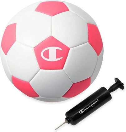 Champion Youth &Amp; Adult Soccer Ball - Paneled Design, Enhanced Control, Durable Cover &Amp; Butyl Bladder, For Indoor &Amp; Outdoor Training, Sizes 4 Includes 6" Pump White_Optic Pink