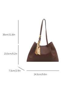 2026 Spring New Arrival High-End Fashion Pleated Large Capacity Tote Bag With Scarf, Luxury Versatile Shoulder Handbag - Coffee Brown - View 2
