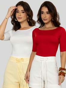 Kit 2 Women's Canoe Blouses Short Sleeve Basic Suplex Casual - View 7