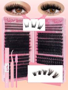 1164pcs/582pcs DD-Curl Eyelash Cluster, 80D+100D+120D+150D High Capacity DIY Eyelash Extension Kit With Lower Lashes, Suitable For Beginners, Russian Volume Lashese, Mixed Single Lash Styles, DIY Lash Clusters, Create Charming Eyes Easily At Home, Lash Glue, Tweezers & Brush Included, Essential Makeup, Large Capacity Eyelash Set, Perfect For Cosplay, Wedding, Gala, Stage Makeup, And Special Occasions,  Lash Clusters Kit, Lashes, Eyelashes, Fake Lashes - 粉色 - 查看 7