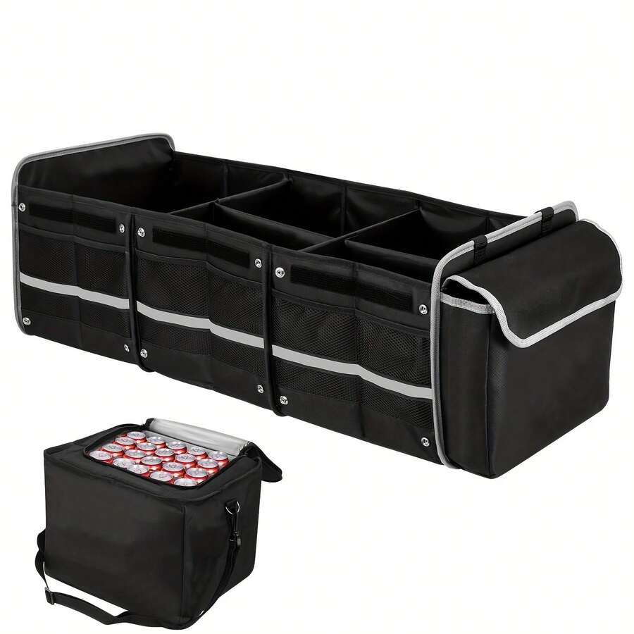Trunk Organizer With Cooler Bag, Foldable And Adjustable, With 3 Compartments For Camping, Picnics, Everyday Use And Outdoor Activities - A - View 1