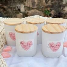 钻石心形蜡烛，粉彩色调，香槟金和白色玻璃罐装香氛蜡烛，配木盖，手工制作，节日和圣诞节 - 均碼 - 查看 4