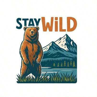 1pc/2pcs/3pcs Brown Bear Mountain Pattern Heat Transfer Stickers, Suitable For DIY T-Shirts, Jeans, Pillows, Backpacks, Hats And Sofa Covers, Waterproof, Fade-Resistant, Durable, Washable Plastic Stickers, Funny Pattern, Fabric Decoration, Clothing Embellishment, Crafts Hobby