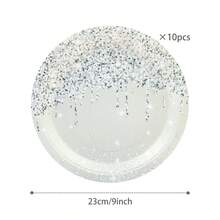 Silver Diamond Disposable Tableware Pattern, 7/9 Inch Disposable Paper Plates, Suitable For Birthday Party, Holiday Party, Gathering Picnic, Celebration, Wedding Tea Party, Graduation Ceremony Disposable Party Supplies - Silver - View 7