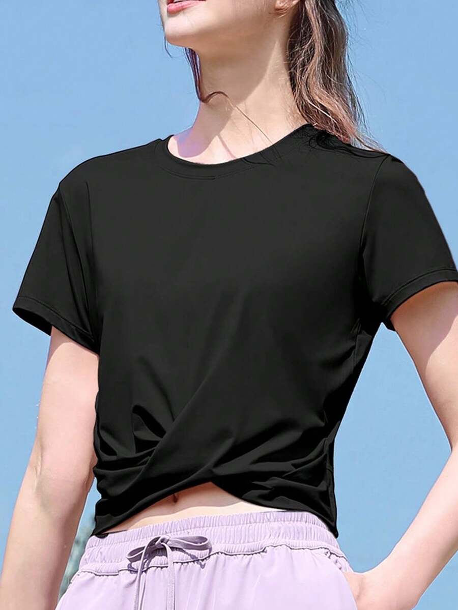 CAMEL CROWN 女士户外运动T恤,速干透气跑步健身服 - 幻影黑 - 查看 1
