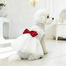 Red Bow & 3D Rose Embroidery Mesh Tutu Dress, Matching Pet Apparel For Small/Medium Dogs - Red - View 4