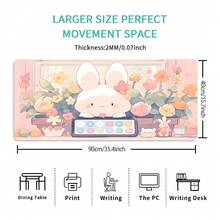 YUFZX Large Extended Pink Rabbit & Floral Pattern Mouse Pad, Non-Slip Rubber Base With Stitched Edges, Cute Aesthetic Art Style Desk Mat, Durable Computer Accessory For Home Office And Gaming, Ideal Gift For Gamers And Cute-Loving Teenage Girls - View 8