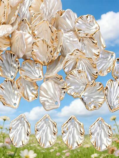 50/100pcs 20mm White Shell Shaped Acrylic Beads, Cream Petal Beads Cap, Suitable For DIY Crafts, Jewelry Making And Phone Case Decoration