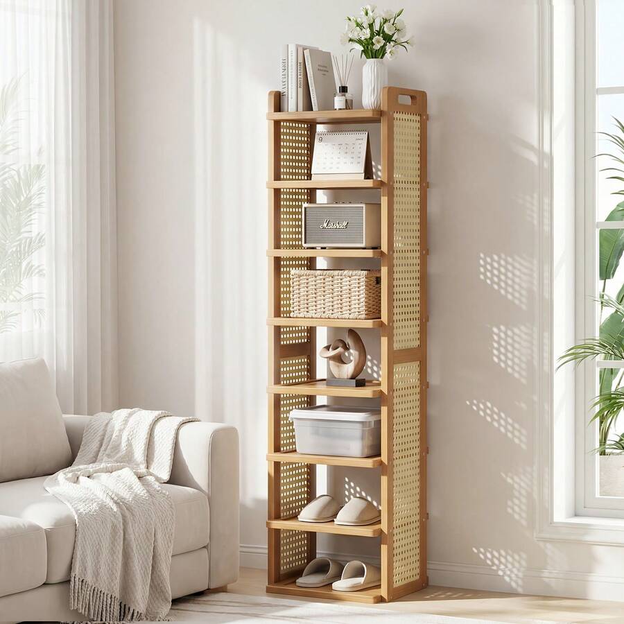 Senmeo 7/8-Tier Bamboo Vertical Shoe Rack, Breathable Mesh Shoe Organizer With Top Handle, Easy To Move, Ideal For Apartment, Entryway & Doorway - Tầng 7 - Xem 1