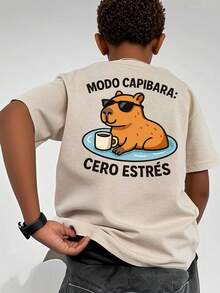 Camiseta de cuello redondo de manga corta con estampado informal para niños preadolescentes, top de verano - Albaricoque - Ver 9