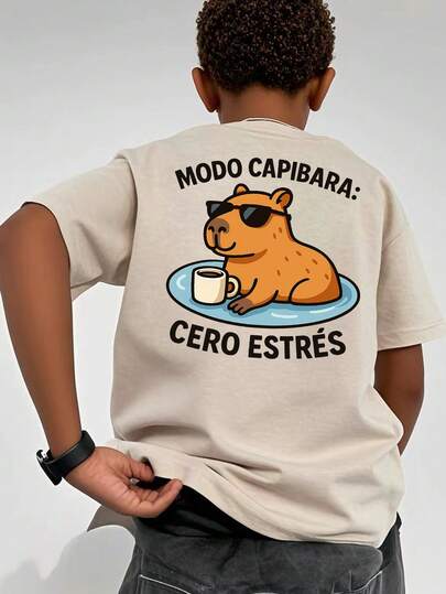 Tween Boys Casual Printed Crew Neck Short Sleeve T-Shirt, Summer Top