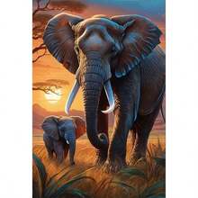 1pc New 5D DIY Diamond Painting Kit - Elephant Mother And, Round Acrylic Full Drill Diamond Mosaic Artwork, Home Office Decor Perfect Gift - View 2