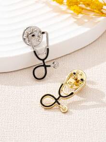 2pcs Silver Needle Brooch Set + Delicate Stethoscope & Syringe Metal Brooch, Fashionable Medical Element Multi-Functional Accessory Gift - Silver - View 4