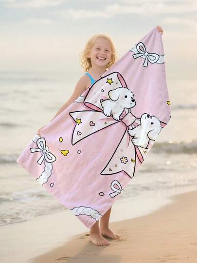 1pc Extra Large Pink Bow Beach Towel, Super Absorbent Microfiber Beach Blanket, Suitable For Beach, Pool, Travel, Camping, Yoga, Available In Multiple Sizes