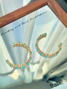 1 Pair Fashionable Zirconia Hoop Earrings, Suitable For Daily Wear For Women - Multicolor - View 4