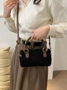 Fashionable High-End Cylinder Boston Bag For Women, Versatile Handheld/Shoulder/Crossbody Bag With Zipper, Frosted Pu Leather - Black - View 4