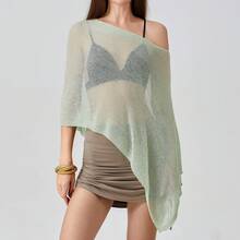 Women Sheer Mesh Poncho Top Crochet Knit Lightweight See Through Shawl Wrap Summer Oversized Loose Shrug Beachwear Swimsuit Bikini Cover Ups - 綠色 - 查看 9