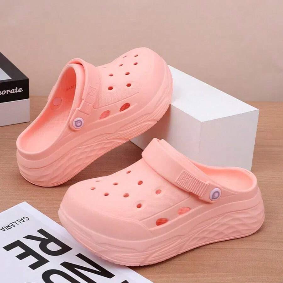 女士时尚一脚蹬穆勒鞋，新款厚底舒适透气拖鞋，防滑木屐凉鞋，适合沙滩、哺乳期、夏季穿着 - 粉色 - 查看 1
