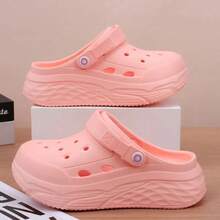 女士时尚一脚蹬穆勒鞋，新款厚底舒适透气拖鞋，防滑木屐凉鞋，适合沙滩、哺乳期、夏季穿着 - 粉色 - 查看 5